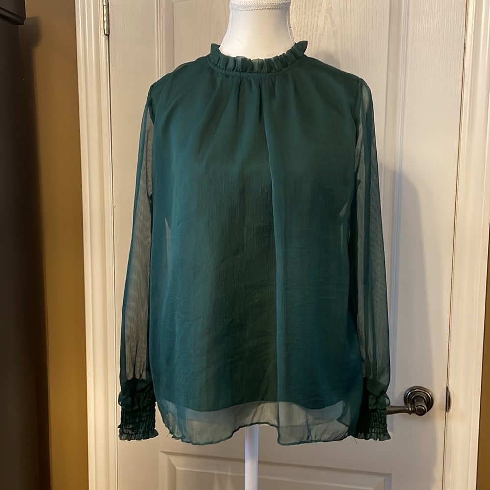 Emerald Green Long Sleeve Elegant Blouse Ladies Medium Classy